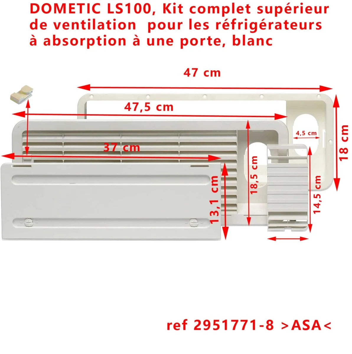 Grille complète de ventilation supérieur Blanc ou Noir LS100 dimensions 185 mm x 479 mm par Dometic - Accessoires Outdoor pour Plus de Liberté de Mouvement - {'count': 7, 'name': 'noire'}