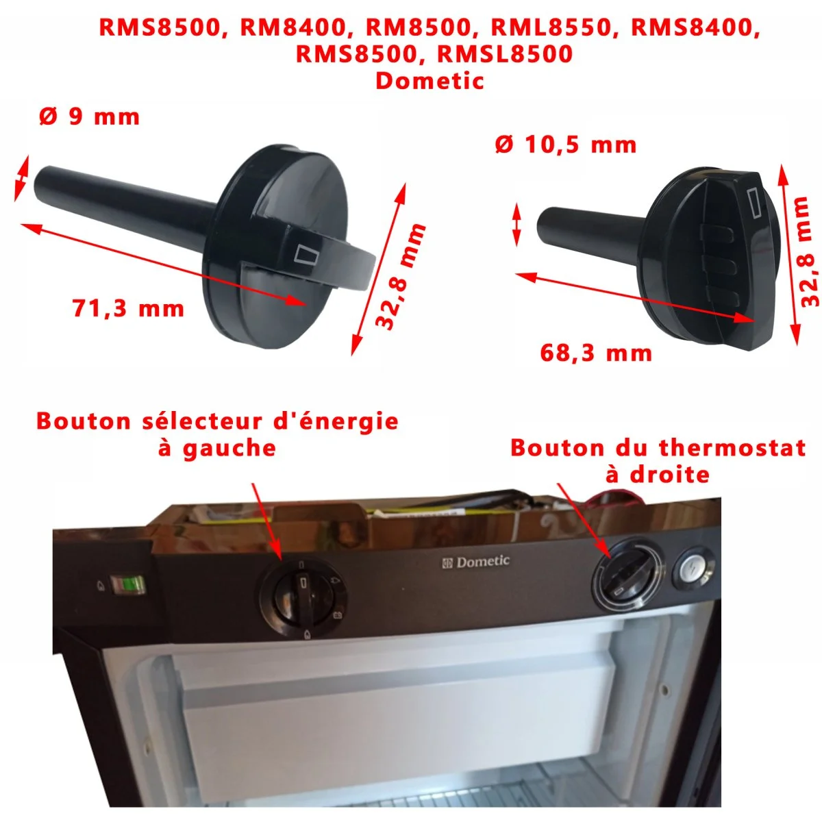 épuisé – Dometic, ensemble bouton sélecteur d’énergie et bouton thermostat rotatif pour RMS8500, RM8400, RM8500, Electronic RML8550, RMS8400, RMS8500, RMSL8500 par Dometic - Accessoires Outdoor pour Plus de Liberté de Mouvement