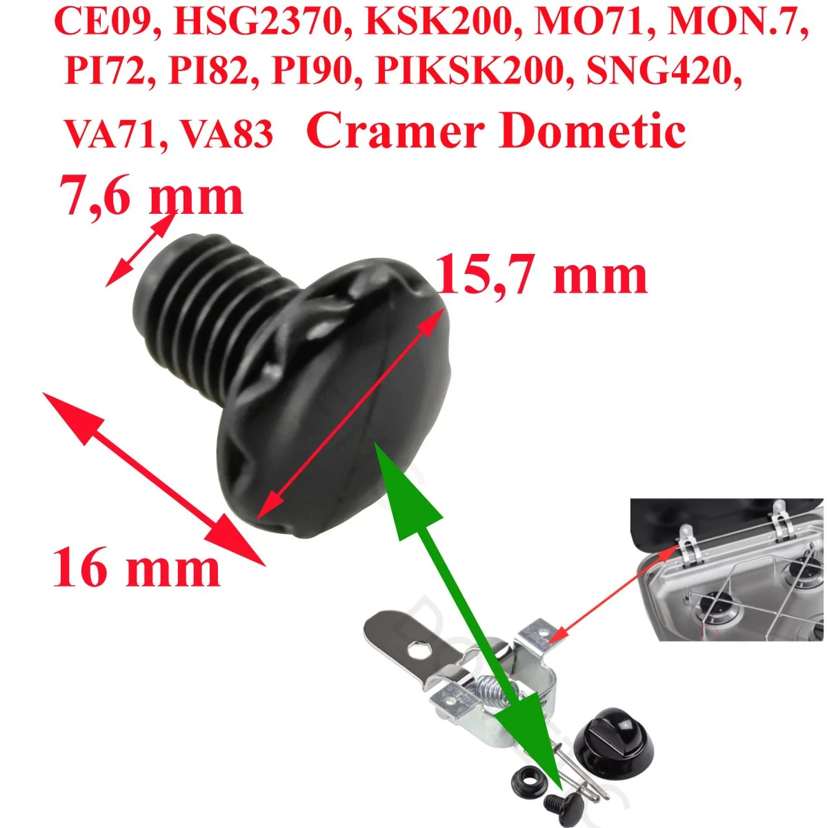 Dometic, vis de fixation de la plaque verre sur la charnière pour gazinière et évier: CE09, HSG2370, KSK200, MO71, MON.7, PI72, PI82, PI90, PIKSK200, SNG420, VA71, VA83 - Accessoires Outdoor pour Plus de Liberté de Mouvement - {'count': 1, 'name': 'Ventilation'}