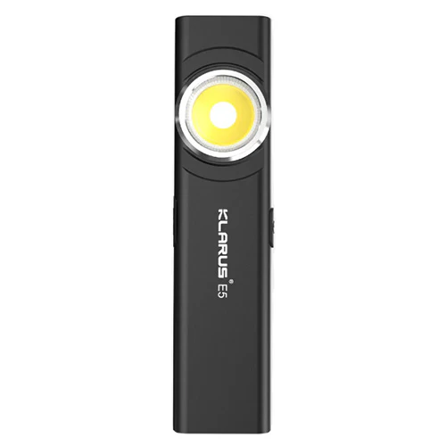 Lampe de poche de travail Klarus E5 - 600 Lumens - Des Équipements Pensés pour Profiter de Chaque Instant Dehors Lampe de Poche à DEL Rechargeable avec Lampe de Travail COB, 3 Modes,  Rechargeable par USB, Étanche IPX5, Lampe de Poche Portative à Haut Lumens  pour le Camping, la