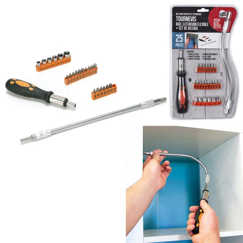 Tournevis avec extension flexible 25 pièces - Édition Limitée – L’Art de la Table Française en Promotion ! Coffret de vissage, tournevis articulé, embouts, 38 pièces 0-63-038 STANLEY  | Bricozor