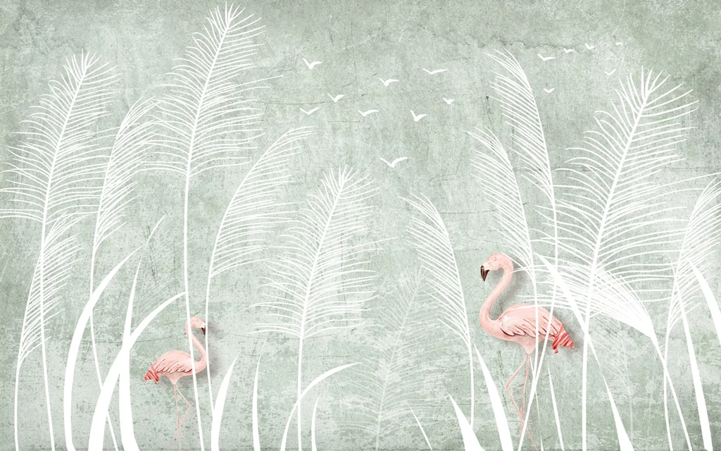 Papier peint Flamants roses prairie blanche Saldi Straordinari Offerte Speciali Disponibili Adesso