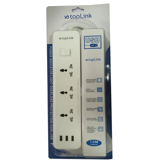 TOPLINK Multiprise Toplink 3 Trous Universelle + 3 USB - Secteur Blanc - ​Drones Professionnels & Grand Public | Boutique Française