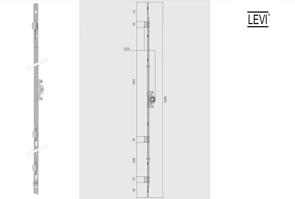 Crémone fenêtre coulissante LEVI L1600 mm Offre limitée temps
