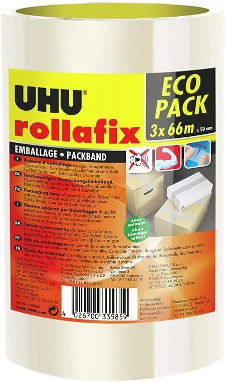 UHU Rollafix – Rubans adhésif d’emballage brun, Lot de 3 rubans de 66m x 50mm - Édition Limitée – L’Art de la Table Française en Promotion ! UHU - Pack de 3 rubans adhésifs d'emballage - 50 mm x 66 m - brun Pas Cher  | Bureau Vallée