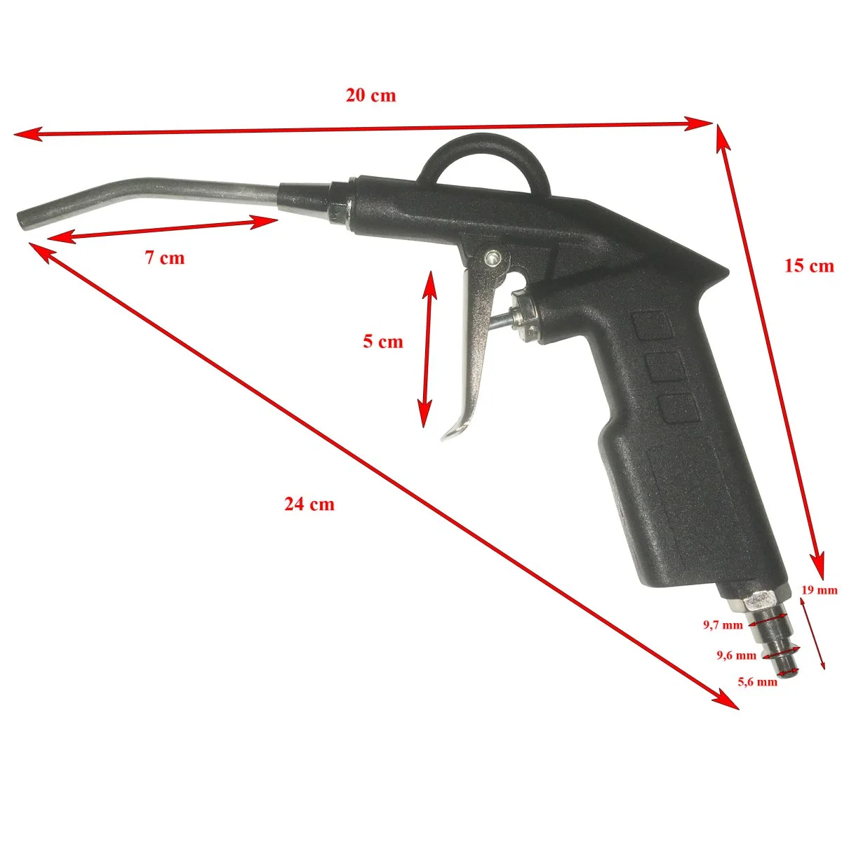 Pistolet pour soufflette à air en métal chromée haute pression 12kg/cm² – PAS DE DATE REAPPROVISIONNEMENT - Accessoires Outdoor pour Plus de Liberté de Mouvement Soufflette, Pistolet à air à buse angulaire tube Ø3,8mm 11cm CROWN | CT38057