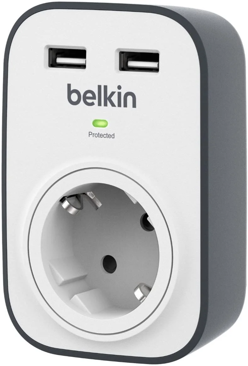 Protection contre les surtensions avec une prise et 2 ports de charge USB Belkin BSV103 SurgeCube - Organisation de la maison avec des solutions de rangement - {'count': 1, 'name': 'solaires'}