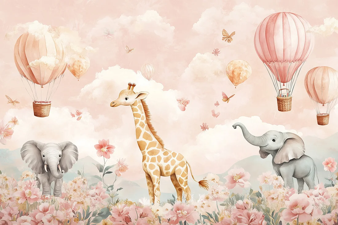 Papier peint Girafe éléphants fleurs Saldi Straordinari Offerte Speciali Disponibili Adesso