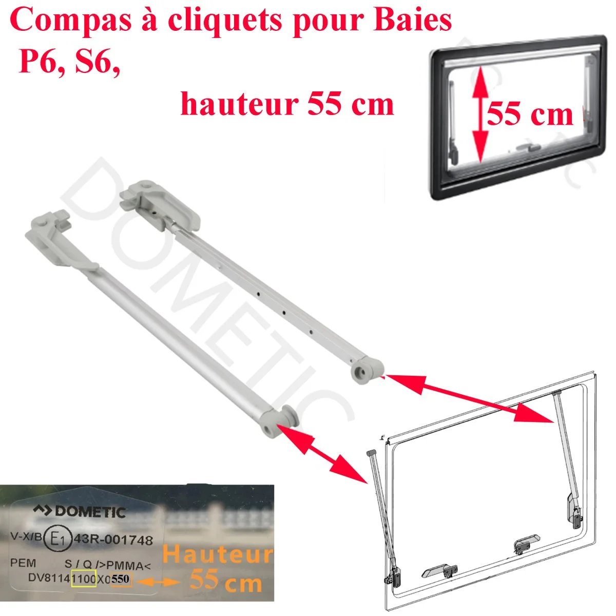 Seitz, paire de vérin avec poignées et à cliquets ou compas pour les baies de hauteur 550 mm pour les baies : P6 Ausstellfenster, S6 Ausstellfenster, S6 Top hung, S6Tophungwindow - Accessoires Outdoor pour Plus de Liberté de Mouvement Vérin meuble haut relevable - Remplacement direct -