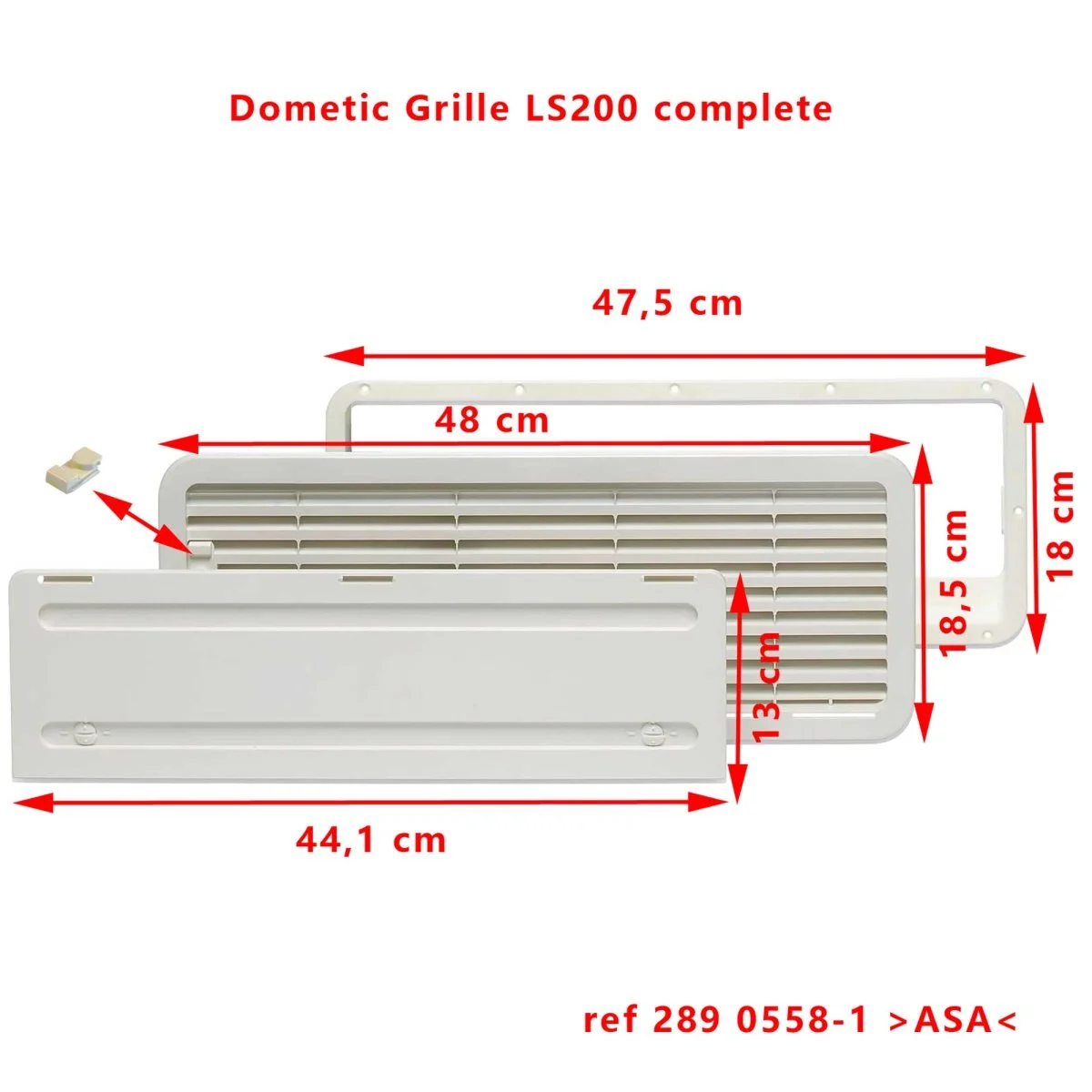 Grille ventilation complete blanche LS200 dimensions mm mm Dometic Accessoires Outdoor Liberté Mouvement