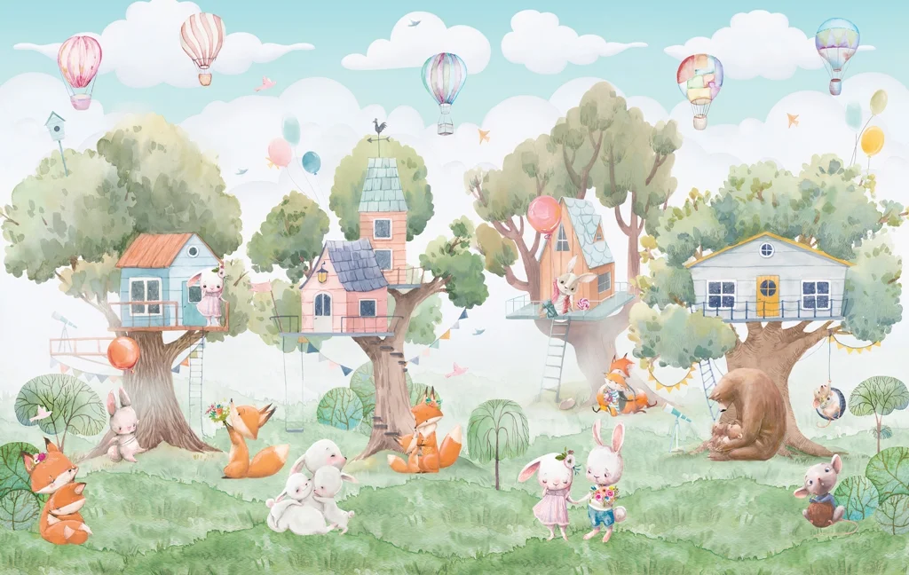 Papier peint Cabanes dans les arbres - Saldi Straordinari – Offerte Speciali Disponibili Adesso Papier peint cabane dans les arbres - jardin folk art animé