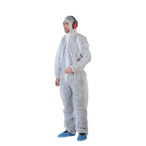 Combinaison PLP non tissé 40 g blanche à cagoule - Éclairage de qualité avec frais de port offerts COMBINAISON JETABLE AVEC CAGOULE TYPE 5/6 - La référence du chantier