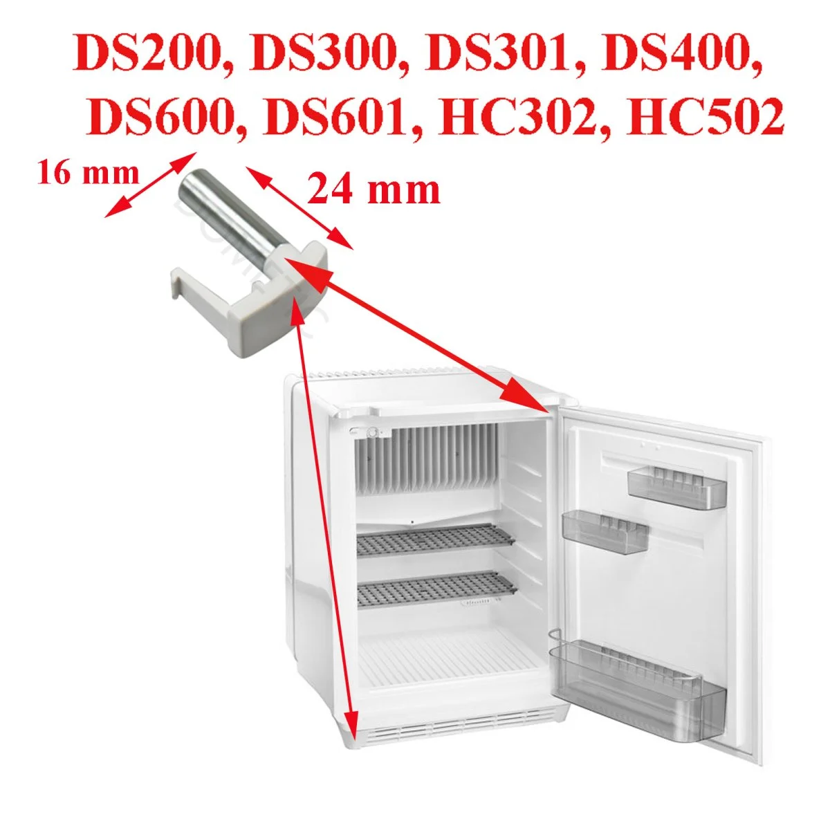 Dometic, axe de charnière supérieur à droite et infèrieur à gauche des réfrigérateurs: DS200, DS300, DS301, DS400, DS600, DS601, HC302, HC502 - Accessoires Outdoor pour Plus de Liberté Gond de Mouvement
