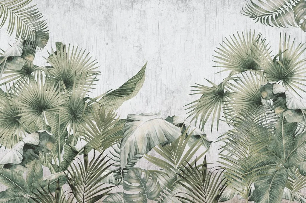 Feuilles De Palmier En Papier Peint Sur Fond Gris - Saldi Straordinari – Offerte Speciali Disponibili Adesso élégante