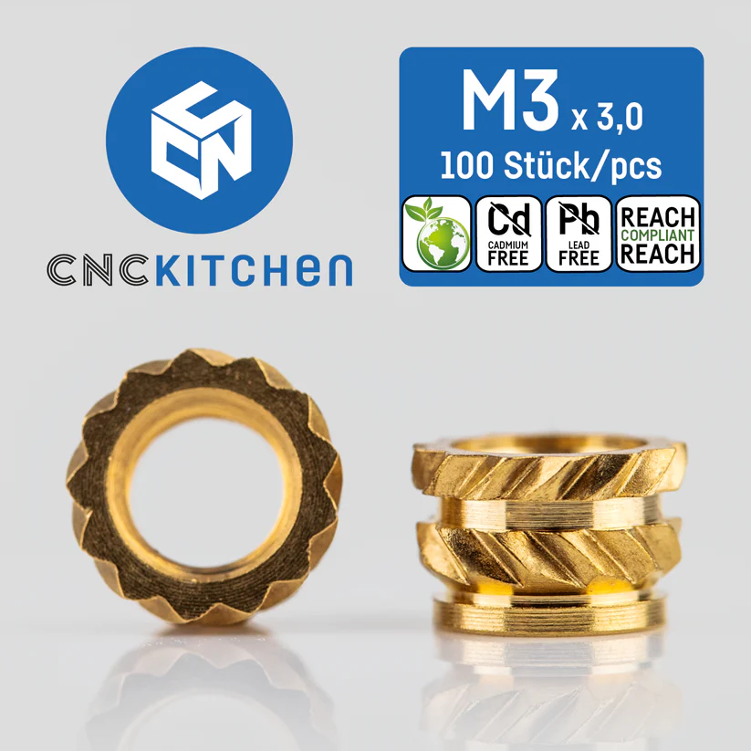 Lot 100 inserts M3x3.0 mm "Short" CNC Kitchen pour impression 3D - ​Drones Professionnels & Grand Public | Boutique Française​ inserts filetés ruthex - tous types - offres - prix dégressifs