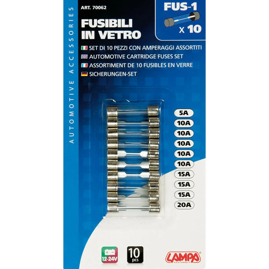 Lot de 10 fusibles en verre longueur 32 mm 12 V et 24 V - Accessoires Outdoor pour Plus de Liberté de Mouvement - {'count': 1, 'name': 'perception'}