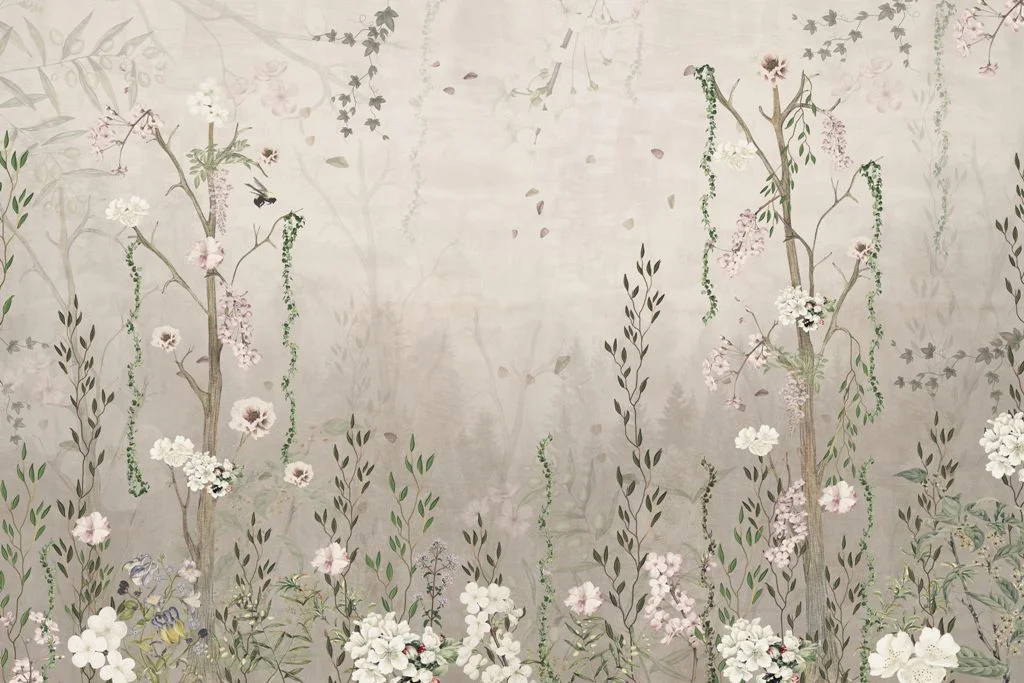 Papier Peint Tiny Bright Flowers and Green Leaves - Saldi Straordinari – Offerte Speciali Disponibili Adesso - acte deco papier peint