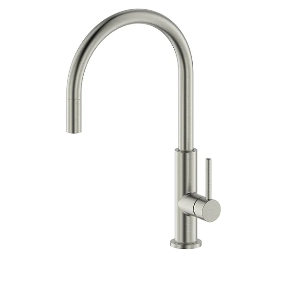Mitigeur évier haut ILHEA inox brossé - Accessoires Outdoor pour Plus de Liberté de Mouvement Mitigeur d'évier de cuisine en titane brossé avec douchette à double jet  Deante OLFATO BQO_D72M