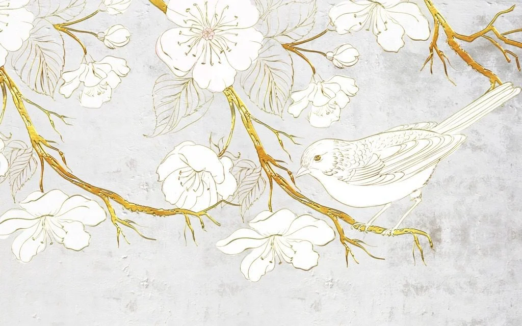 Peinture murale Branche d’or - Saldi Straordinari – Offerte Speciali Disponibili Adesso - peinture oiseau sur branche