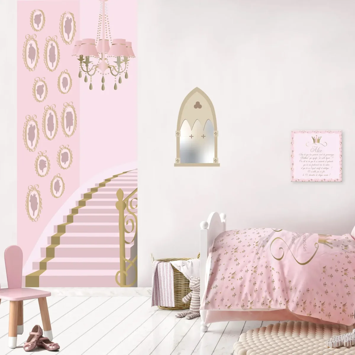 Papier peint princesse – Lé escalier château en trompe-l’œil - Boutique Bébé en Ligne : Soins, Jouets et Articles Maison - {'count': 1, 'name': 'Courante'}