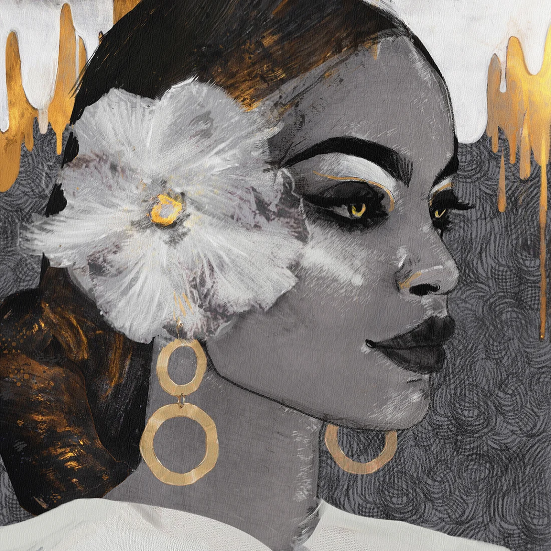 Papier peint Visage de peint femme avec une fleur blanche - Saldi Straordinari – Offerte Speciali Disponibili Adesso