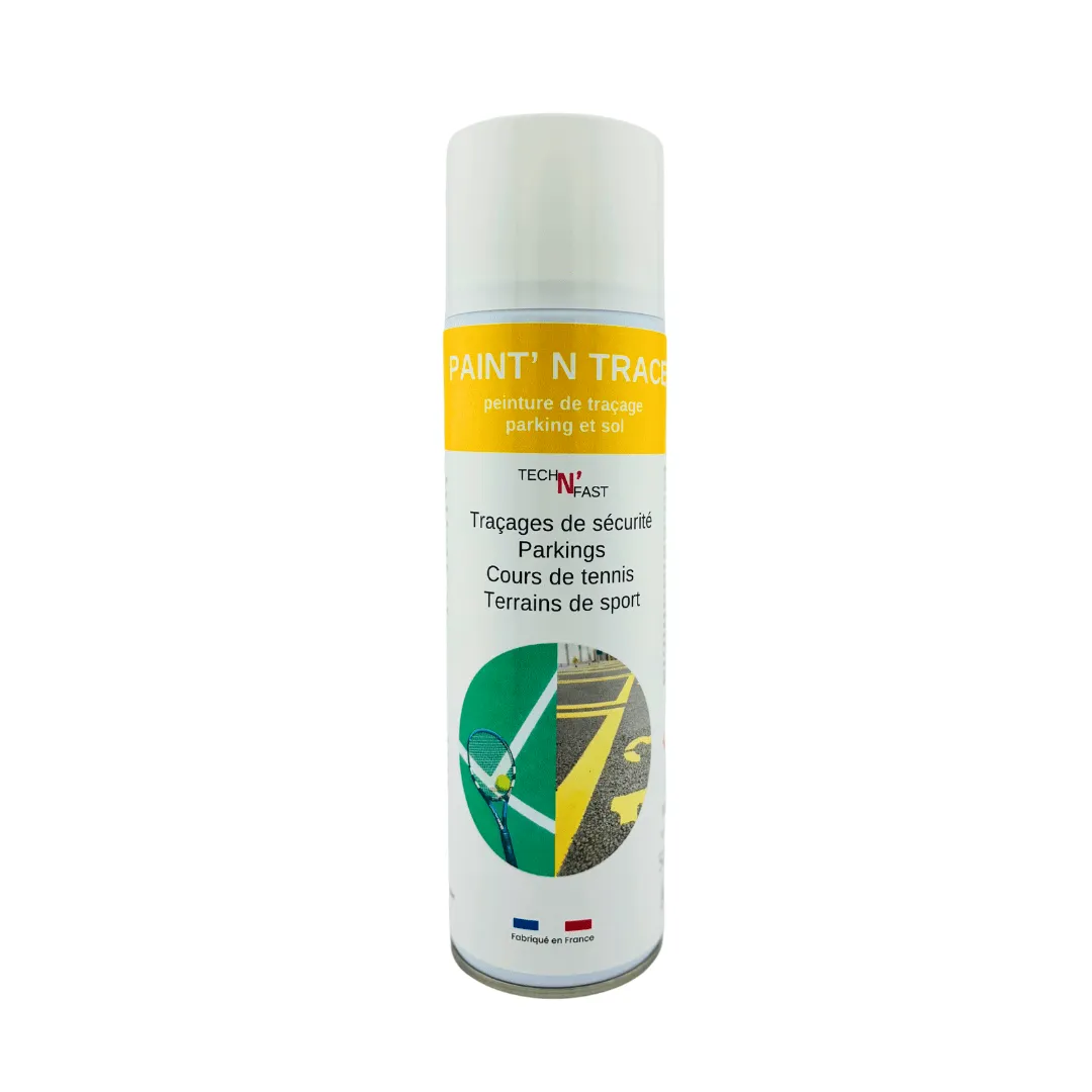 Peinture de marquage de sécurité, traçage de lignes de parkings et terrains de sport : PAINT’N TRACE – Aérosol 500ml – Jaune - ​Drones Professionnels & Grand Public | Boutique Française​ - {'count': 1, 'name': 'Arts'}
