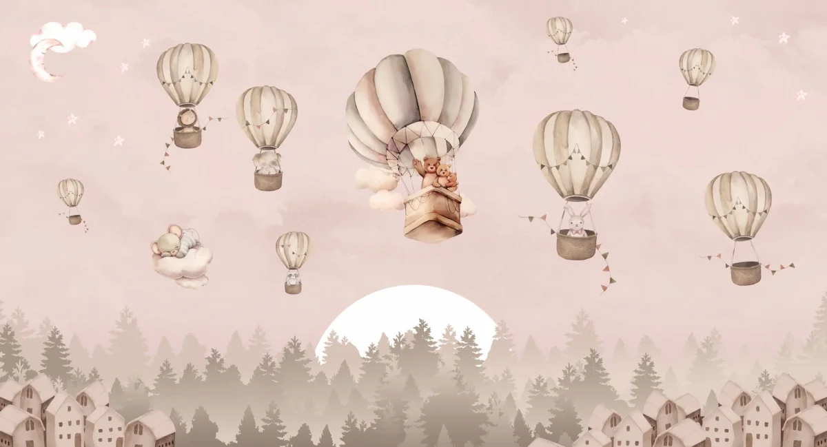 Papier peint Vol en montgolfière au-dessus de la forêt - Saldi Straordinari – Offerte Speciali Disponibili Adesso - lepapierpeint papier vol montgolfière forêt