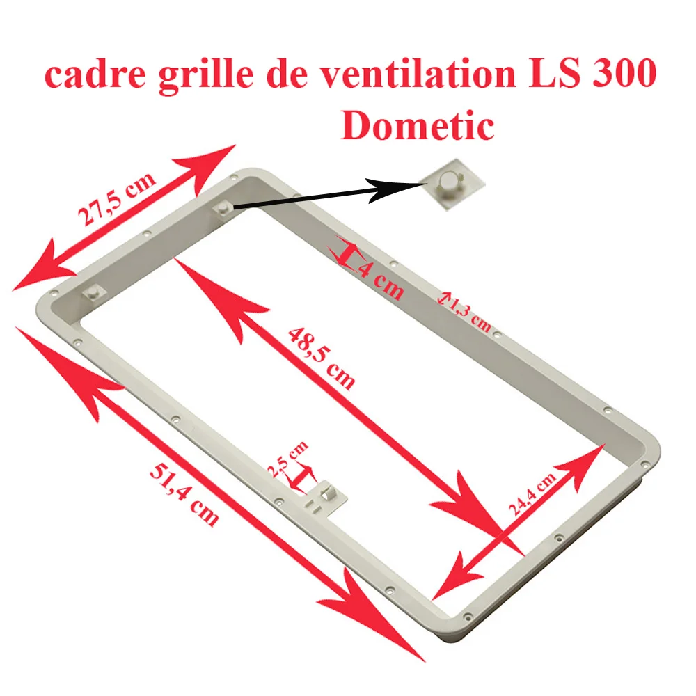 Cadre de fixation des grilles de ventilation de dimension 51,6 x 27,3 cm couleur blanc ou gris foncé LS300 Dometic – DISPONIBLE VERS LE 4 JUIN 2026 - Accessoires Outdoor pour Plus de Liberté de Mouvement DEMLOU Grille de Ventilation Aluminium 25 x 25 cm avec Filet. | Format  carré