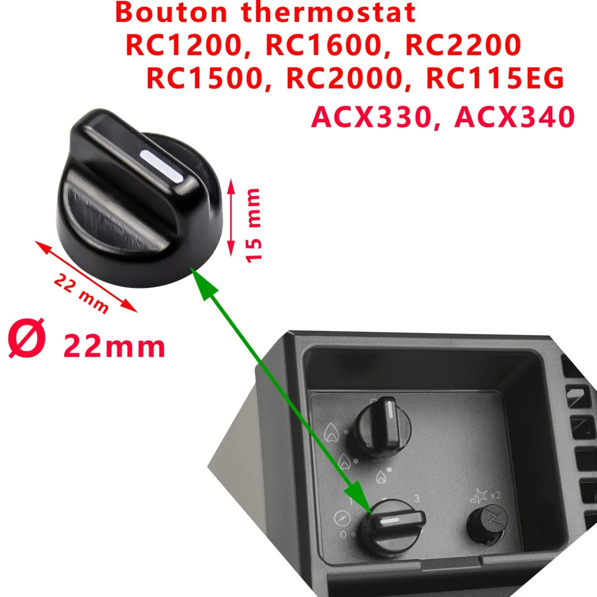 Bouton thermostat RC1200, RC1600, RC2200, RC1500, RC2000, RC115EG ACX330, ACX340, RC115 de Dometic - Accessoires Outdoor pour Plus de Liberté de Mouvement - {'count': 1, 'name': 'Butterfly'}