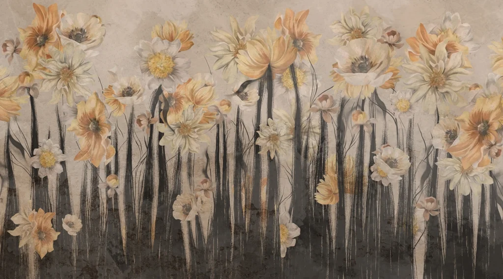 Papier peint Champ de fleurs - Saldi Straordinari – Offerte Speciali Disponibili Adesso Papier peint fleuri vintage | Magnolias colorés dans un champ beige —  LePapierPeint
